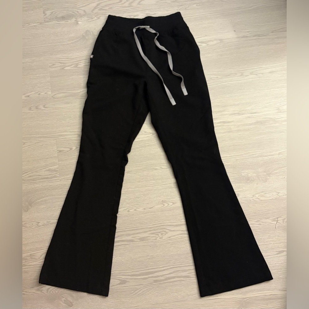 Figs High Waisted Cordova Flare Scrub Pants in Black